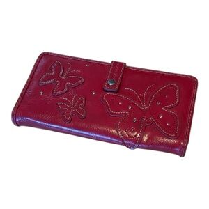 Relic Wallet Red Butterfly Embossed Checkbook & Card Holders Zipper Pouch